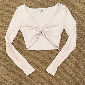 Cotton On White Ribbed Long Sleeve Knotted Crop Top